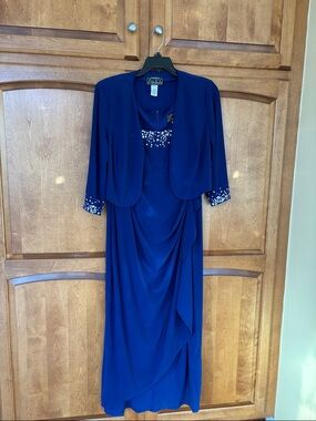 Alex Evenings cobalt blue embellished jacket gown